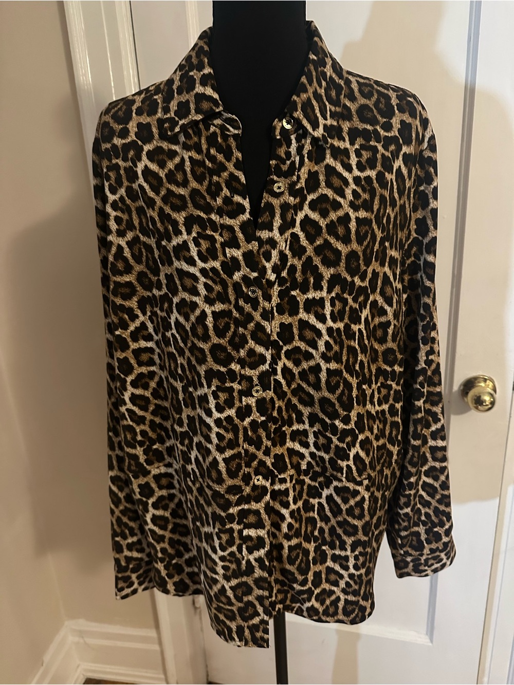 Michael Kors Leopard-Print Button Down Shirt - Brown Black Cream